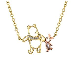 🆕 Winnie the Pooh and Piglet CZ Friendship Necklace Gold 16” Plus 2” Extender